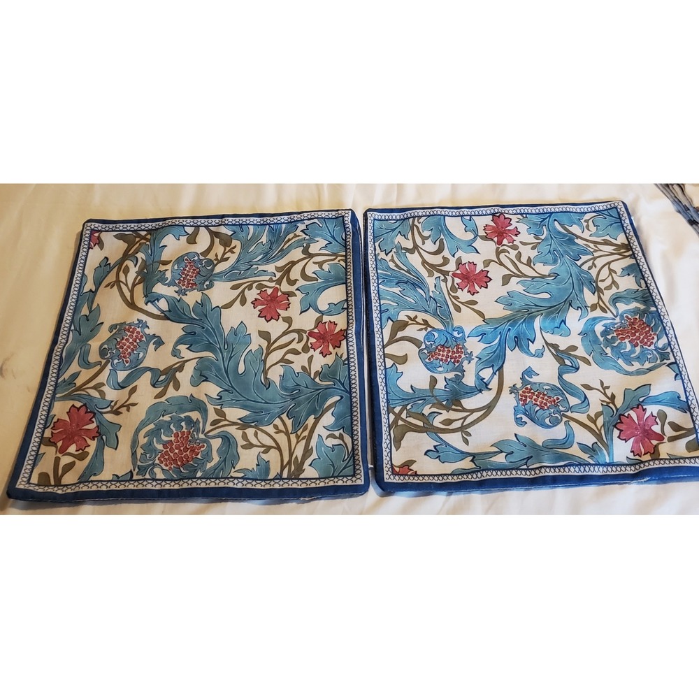 Patdrea Set of 2 William Morris Style Botanical Floral Pillow Covers 18x18 Blue